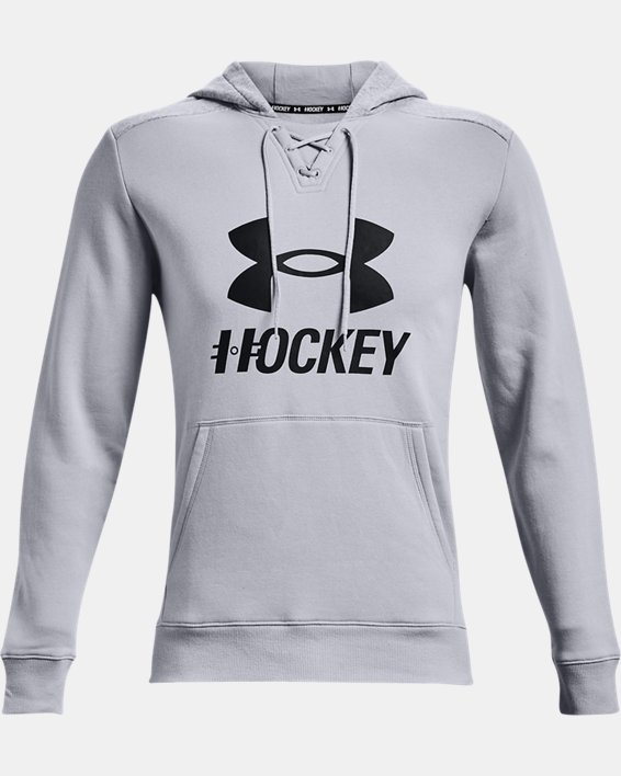 Men's UA Hockey Logo Hoodie, Gray, pdpMainDesktop image number 4